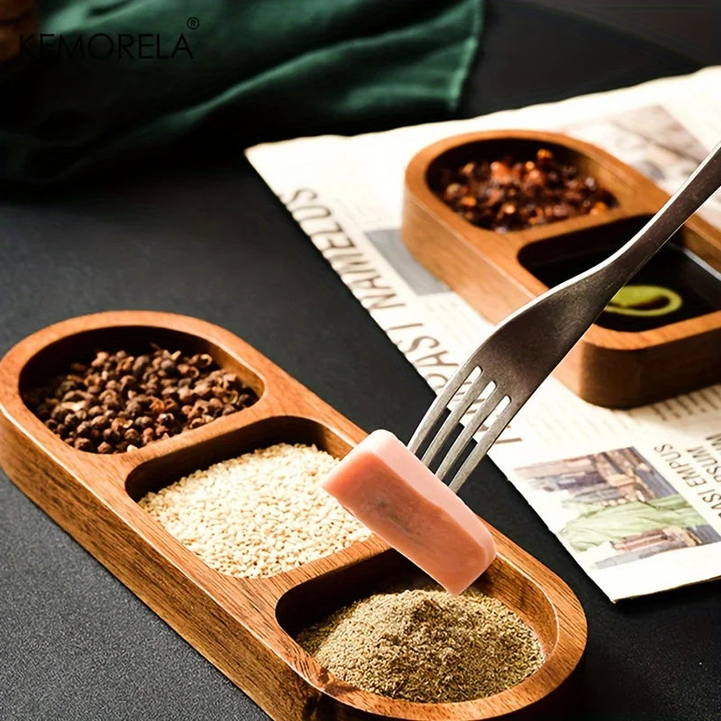 Wooden 2 and 3 Grid Condiment Plate
