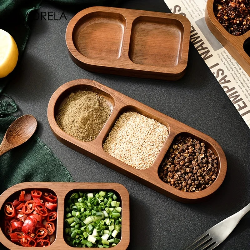 Wooden 2 and 3 Grid Condiment Plate