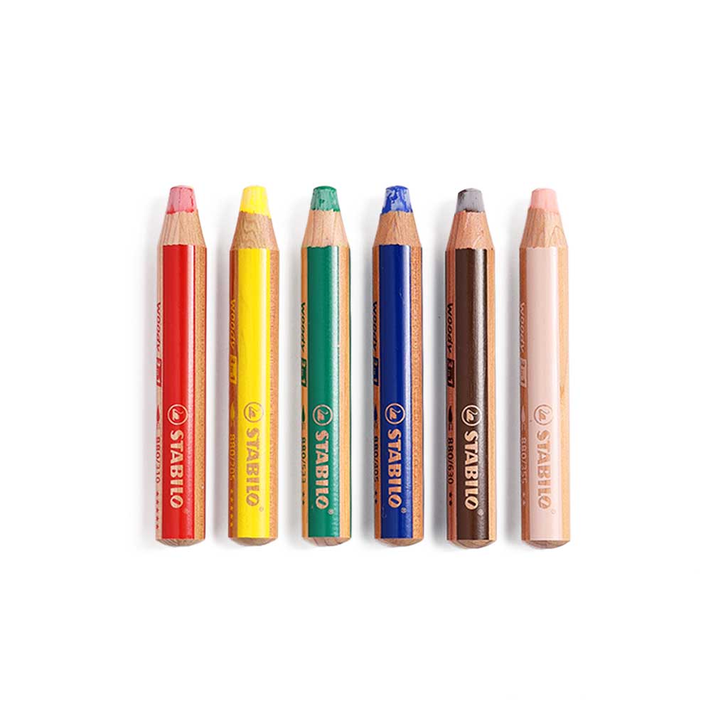 Stabilo Woody 3-in-1 Pencil Set of 6 with Sharpener